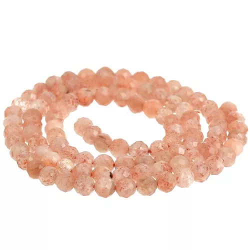 Perles rondes facettées 4 mm pierre gemme - Sun Stone - Pierre de Soleil x38cm
