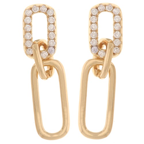 Boucles d'oreilles pendantes 20x5mm & oxydes de zirconium - Plaqué Or 3 microns x2