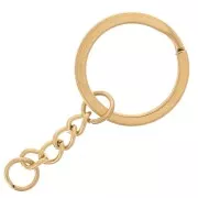 Porte clés anneau 25 mm avec chaînette - Acier inoxydable 304 Doré x1