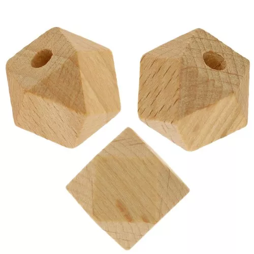 Perles géométriques à facettes en bois verni 20 mm x10
