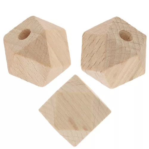 Perles géométriques à facettes bois brut naturel 14 mm x15