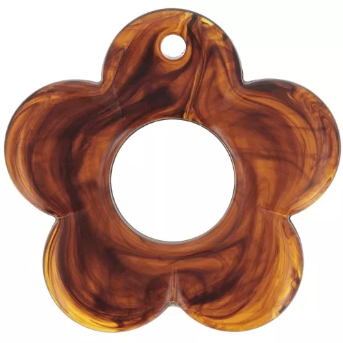Pendentif fleur 35 mm en résine translucide - Ambre marbré x1