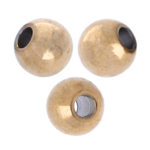 Perles rondes 2 mm avec un trou de 0.7 mm - Acier inoxydable 316 Doré x100
