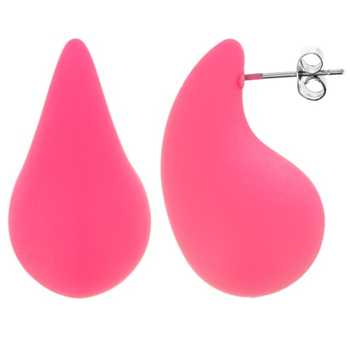 Boucles d'oreilles goutte bombée 31x17mm en acrylique effet gomme - Fuchsia mat x2