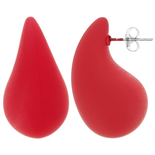Boucles d'oreilles goutte bombée 31x17 mm en acrylique effet gomme - Rouge mat x2