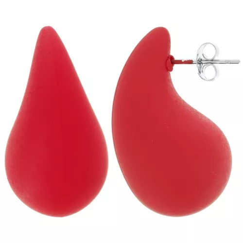 Boucles d'oreilles goutte bombée 31x17 mm en acrylique effet gomme - Rouge mat x2