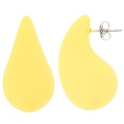 Boucles d'oreilles goutte bombée 31x17 mm en acrylique effet gomme - Jaune mat x2