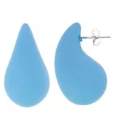 Boucles d'oreilles goutte bombée 31x17 mm en acrylique effet gomme - Bleu mat x2