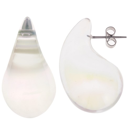 Boucles d'oreilles goutte bombée 31x17 mm en acrylique - Transparent AB x2
