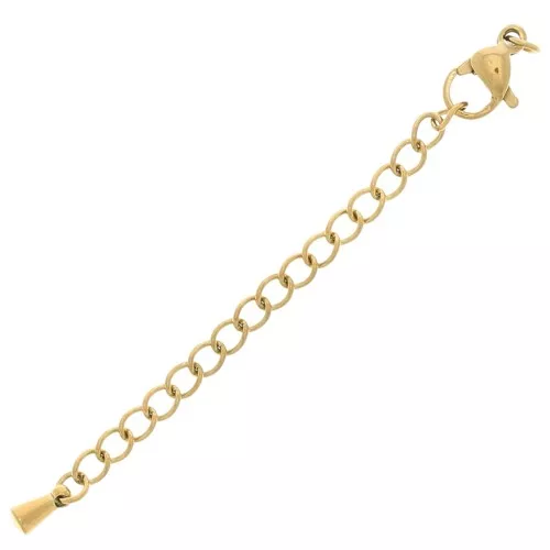 Fermoir mousqueton 10 mm - chainette d'extension et goutte - Acier inox 304L Doré