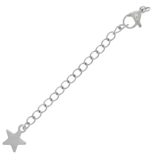 Fermoir mousqueton 10 mm chainette d'extension avec étoile - Acier inox 304L x1