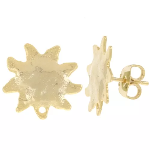 Clous d'oreilles soleil martelé 16 mm - Doré à l'or fin x2