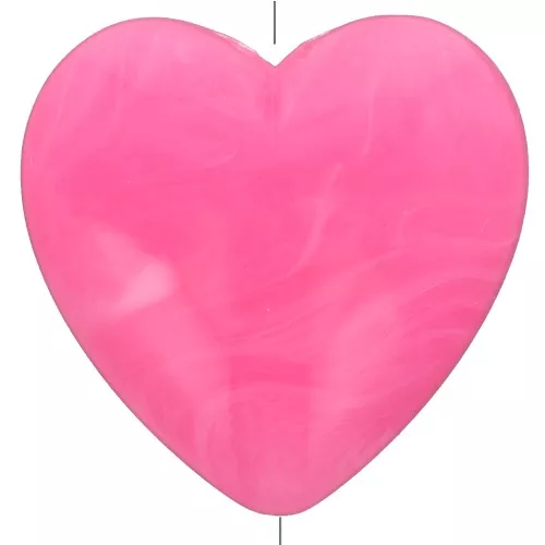 Perle coeur 17x18 mm en résine opaque - Rose vif marbré x1