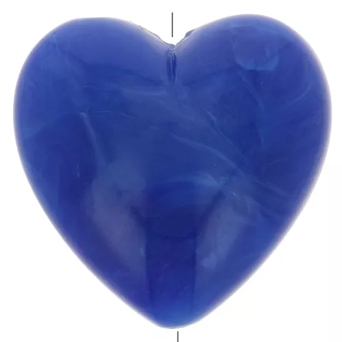 Perle coeur 17x18 mm en résine opaque - Bleu royal marbré x1