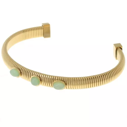 Bracelet jonc réglable 7x160mm - 3 cabochons Amazonite - Acier inox 304L Doré x1