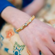 Bracelet jonc réglable 7x160mm - 3 cabochons Amazonite - Acier inox 304L Doré x1