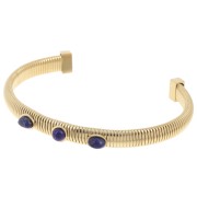 Bracelet jonc réglable 7x160mm 3 cabochons Lapis lazuli - Acier inox 304L Doré x1