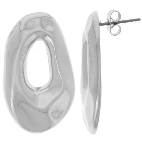 Boucles d'oreilles ovales irrégulières martelées 31x18 mm - Placage Argent fin x2