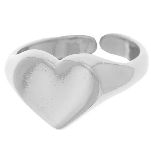 Bague chevalière forme coeur - Taille 53 - Placage Argent fin x1