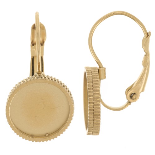 Dormeuses 22 mm pour cabochon 10 mm - Acier inoxydable 316L Doré x2