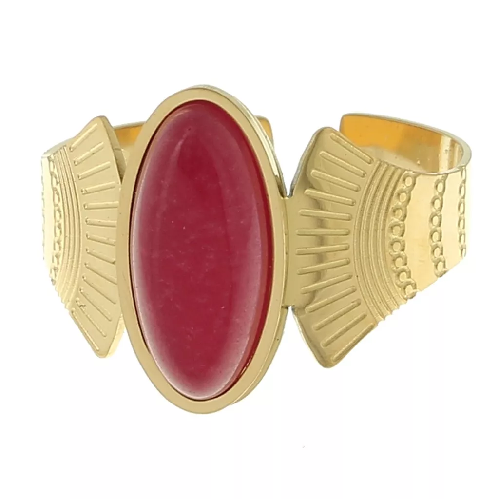 Bague ethnique pierre teintée Agate rouge T52-58 Acier