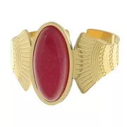 Bague ethnique - pierre teintée Agate rouge T52-58 - Acier inoxydable 316L Doré x1