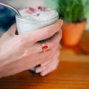 Bague ethnique - pierre teintée Agate rouge T52-58 - Acier inoxydable 316L Doré x1