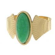 Bague ethnique pierre teintée Agate Verte T.52-58 - Acier inoxydable 316L Doré x1|raw }}