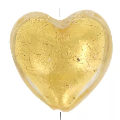 Perle de Murano coeur - 10 mm - crystal et feuille d'or x1