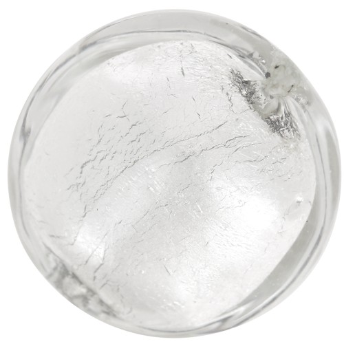 Perle de Murano bombée 15 mm crystal et feuille d'argent x1