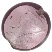 Perle de Murano bombée 15 mm Light Amethyst et feuille d'argent x1