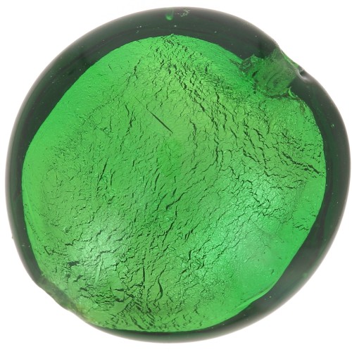Perle de Murano bombée 15 mm Emerald et feuille d'argent x1