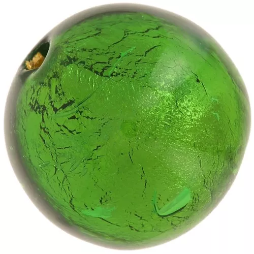 Perle de Murano ronde 8 mm Emerald et feuille d'or x1