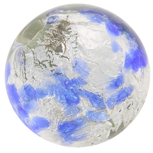 Perle de Murano ronde 8 mm Bleu saphir tacheté et feuille d'argent x1