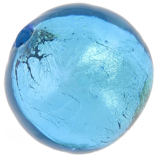 Perle de Murano ronde 8 mm Aquamarine et feuille d'argent x1