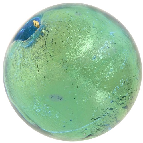 Perle de Murano ronde 6 mm Aquamarine et feuille d'or x1