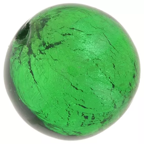 Perle de Murano ronde 6 mm Emerald et feuille d'argent x1