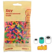 Assortiment de perles à repasser Hama MIDI 5 mm Multi Néon (n°51) x1000