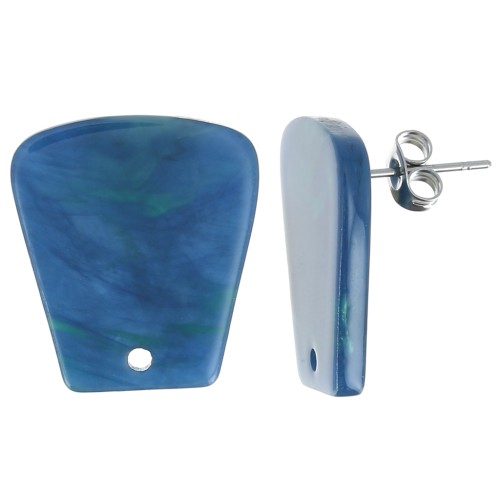 Clous d'oreilles trapèze en acétate transparent 21x18mm - Marbré Bleu Vert x2