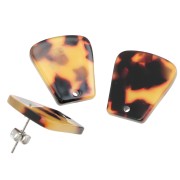 Clous d'oreilles trapèze en acétate 21x18mm - Ecaille de tortue - Marron - Noir x2