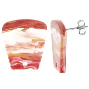 Clous d'oreilles trapèze en acrylique transparent 21x18mm - Marbré Orange Rouge x2|raw }}