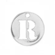 Breloque ronde lettre R - 8.5 mm en Argent 925 x1