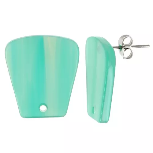 Clous d'oreilles trapèze en acétate transparent 21x18mm - Marbré Vert Turquoise x2