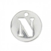 Breloque ronde lettre N - 8.5 mm en Argent 925 x1
