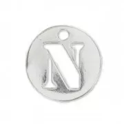 Breloque ronde lettre N - 8.5 mm en Argent 925 x1