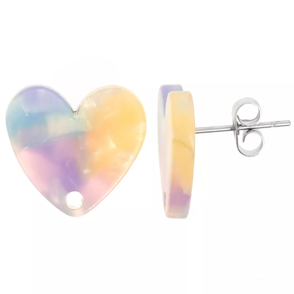 Boucles D'Oreilles Clous Fleur Rose Violette 14mm - Argentées | Neuf Sans Boîte