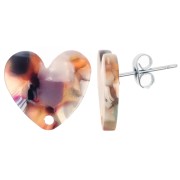 Clous d'oreilles coeur en acétate 14x15.5 mm - Ecaille de tortue Multicolore x2|raw }}
