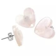 Clous d'oreilles coeur en acétate  14x15.5 mm - Light rose nacré x2