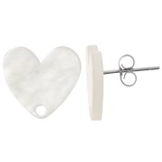 Clous d'oreilles coeur en acrylique 14x15.5 mm - Blanc nacré x2|raw }}