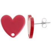 Clous d'oreilles coeur en acrylique 14x15.5 mm - Rouge x2